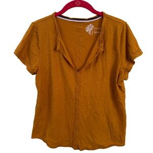 Pilcro Urban Outfitters Mustard V-Neck Raw Edge Short Sleeve Top Women's M‎